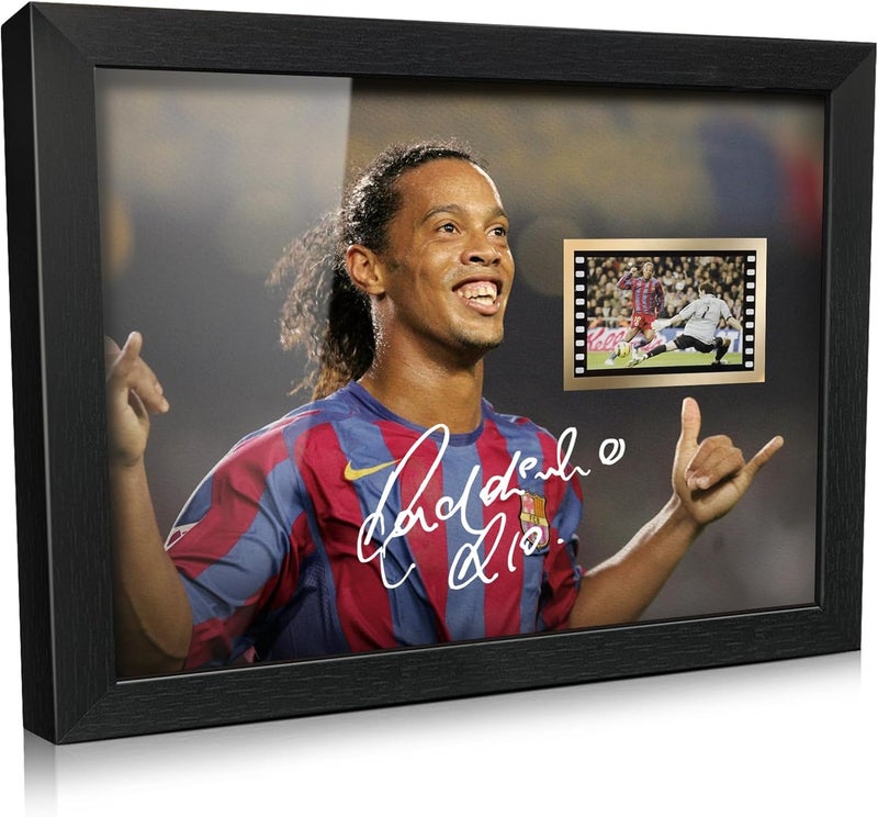 ORIMAMI Soccer Ball Ronaldinho Signed Picture Desktop Framed Photo Gift 8x6 Inches - with 35mm Film Recorded Scene Display,Gifts for Soccer Fans on Birthday Christmas - Image 1